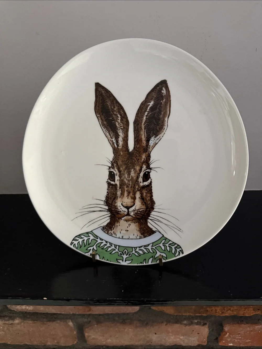 West Elm White Ceramic Plate with Black Logo